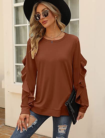Round Neck Sweater Pleated Top