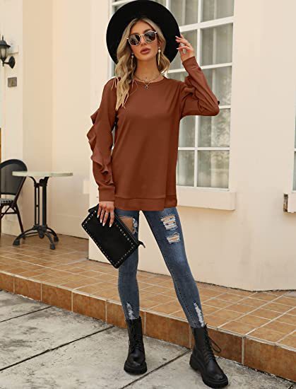 Round Neck Sweater Pleated Top