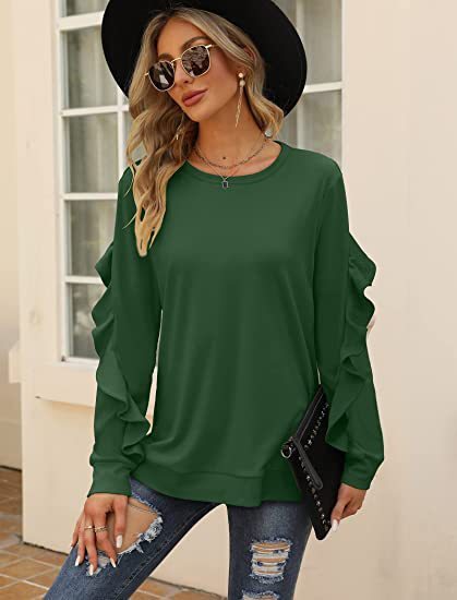 Round Neck Sweater Pleated Top