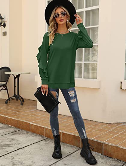 Round Neck Sweater Pleated Top
