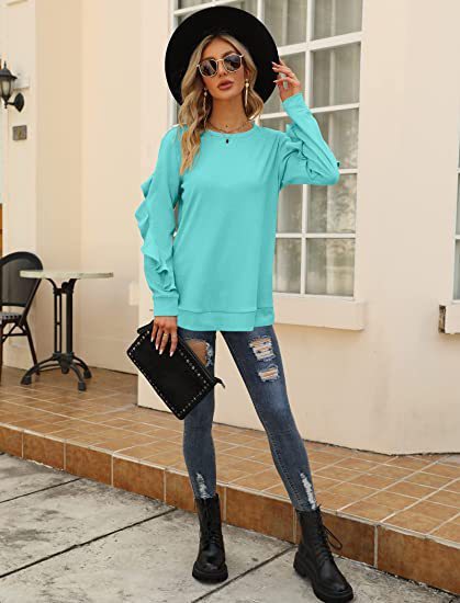 Round Neck Sweater Pleated Top