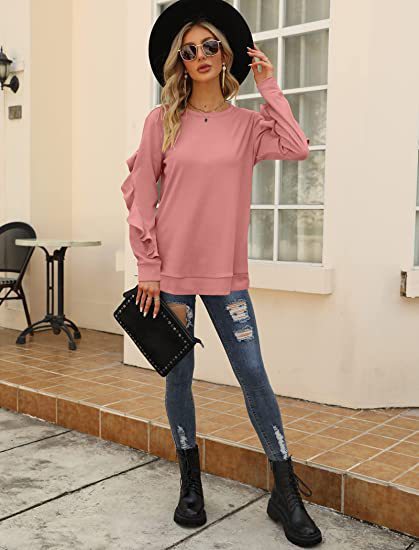 Round Neck Sweater Pleated Top