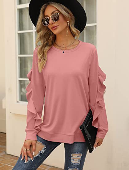 Round Neck Sweater Pleated Top