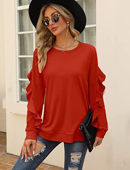 Round Neck Sweater Pleated Top