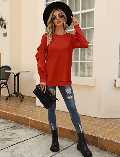 Round Neck Sweater Pleated Top