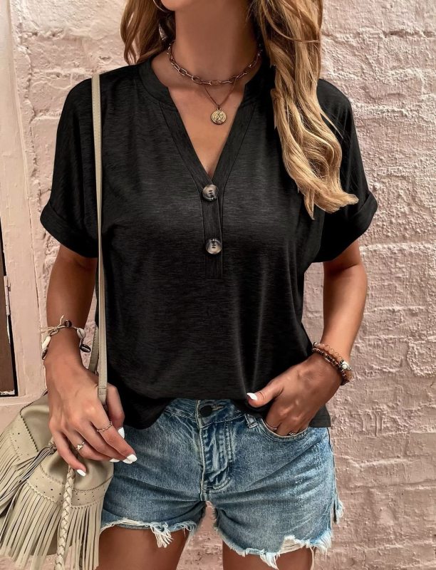 Casual button-up short-sleeve Top
