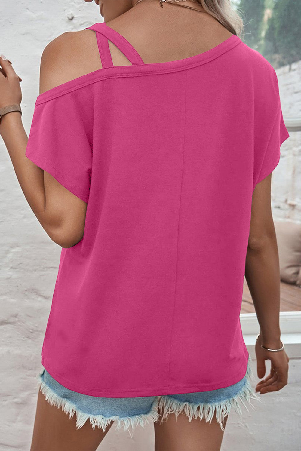 Asymmetric Criss Cross One Shoulder T Shirt