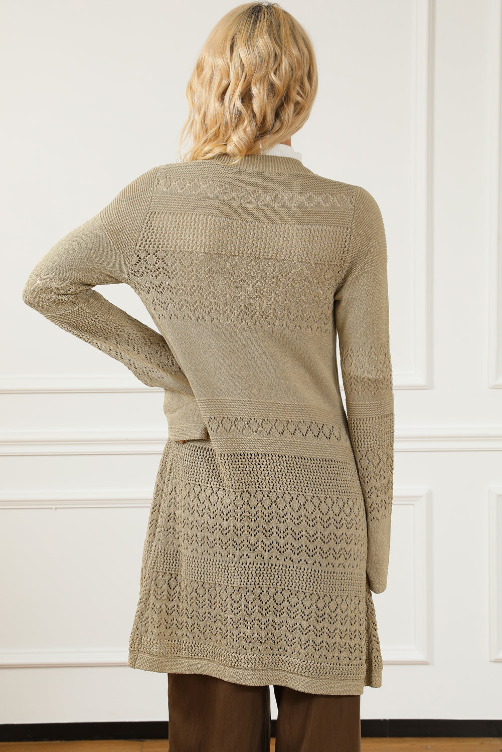 Pointelle Knit Open Front Cardigan