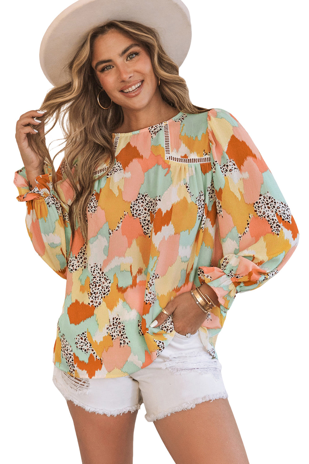 Multicolor Abstract Printed Long Sleeve Blouse