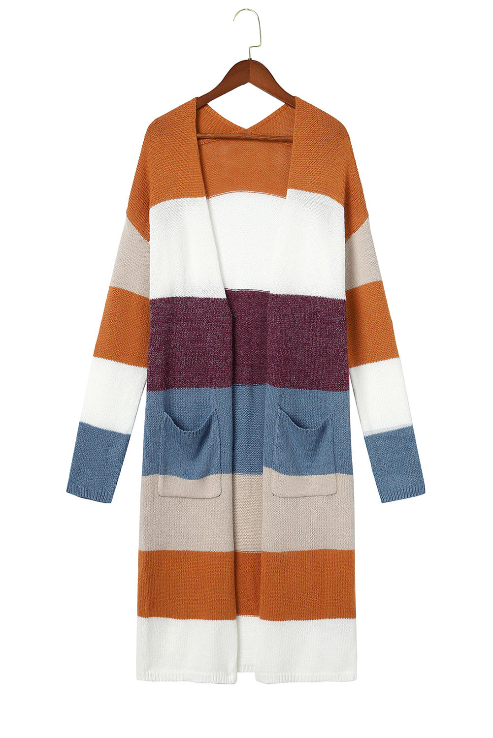 Carbon Grey Colorblock Open Front Long Knit Cardigan