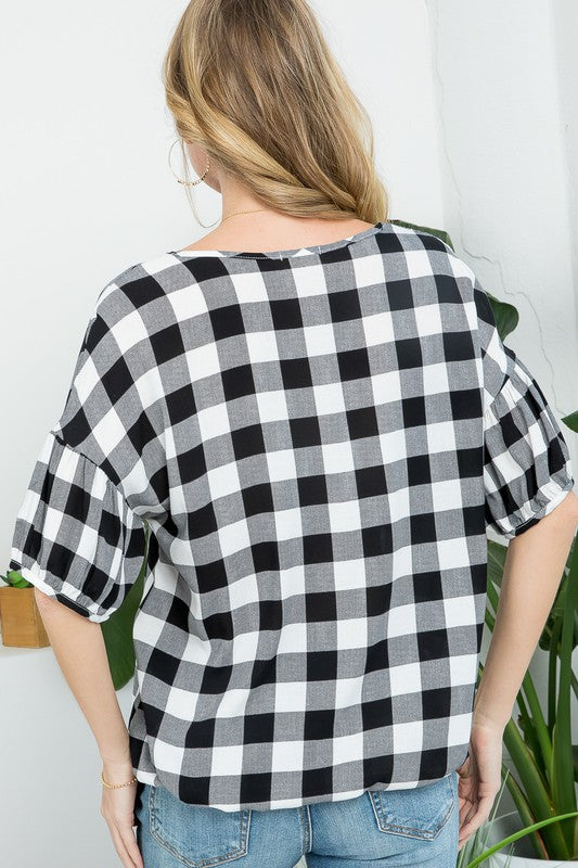 CHECKER PLAID CASUAL BLOUSE TOP