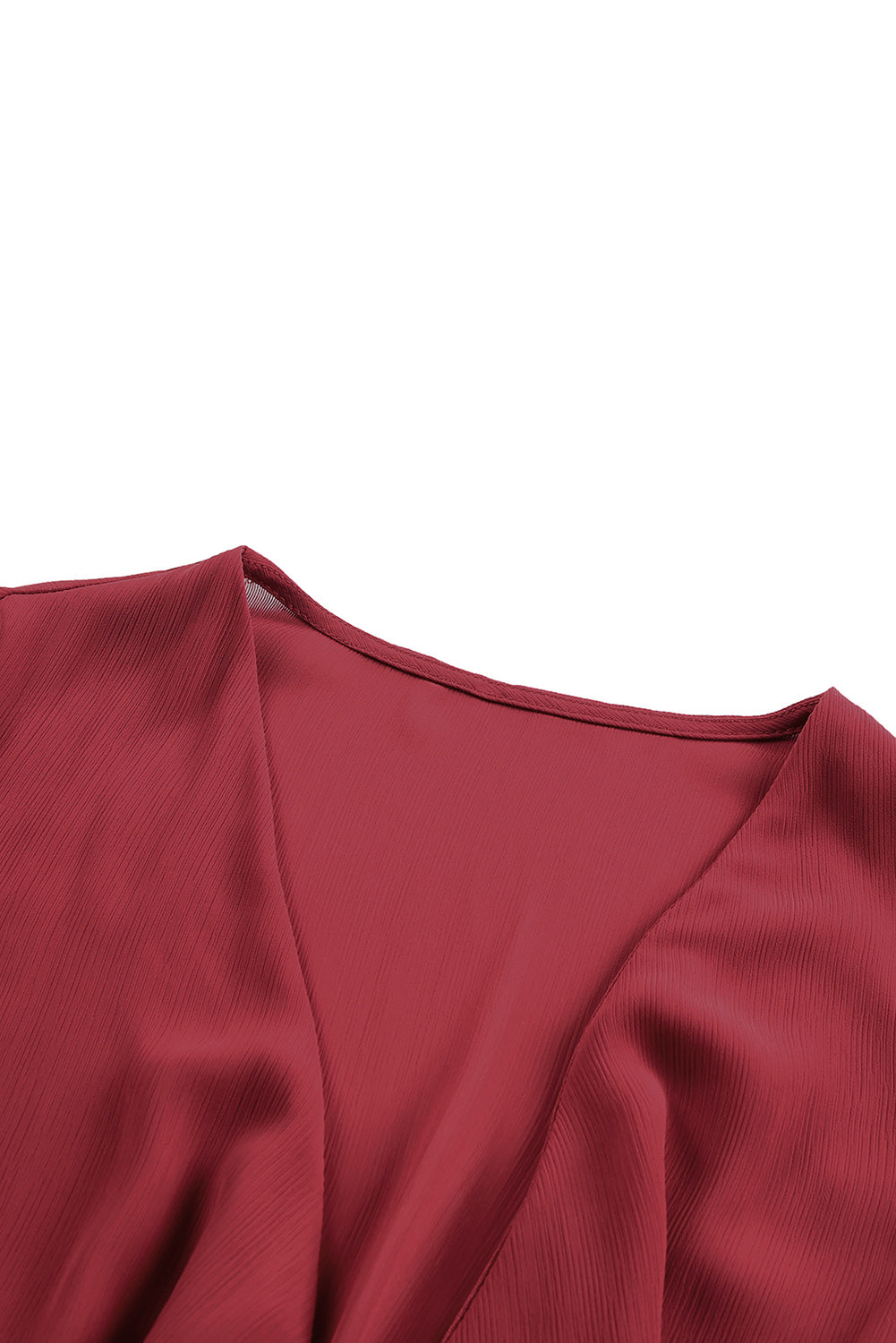 Burgundy Deep V Neck Lantern Sleeve Knotted Tiered Mini Dress