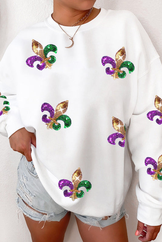 Sequin Carnival Graphic Pullover Sweatshirt