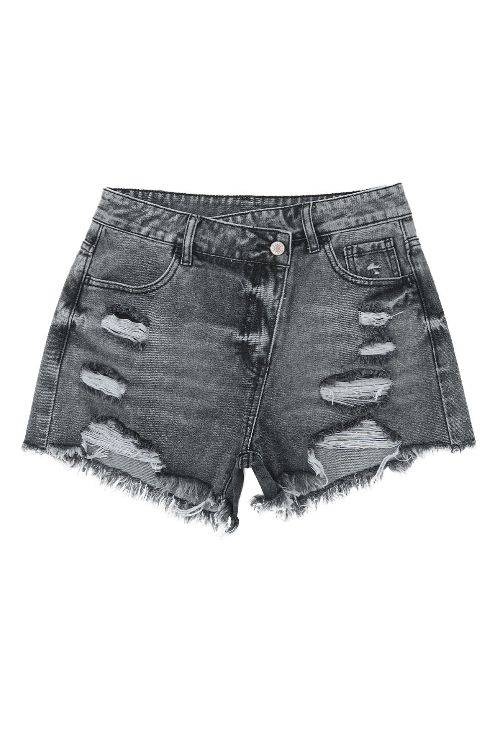 High Rise Crossover Waist Denim Shorts