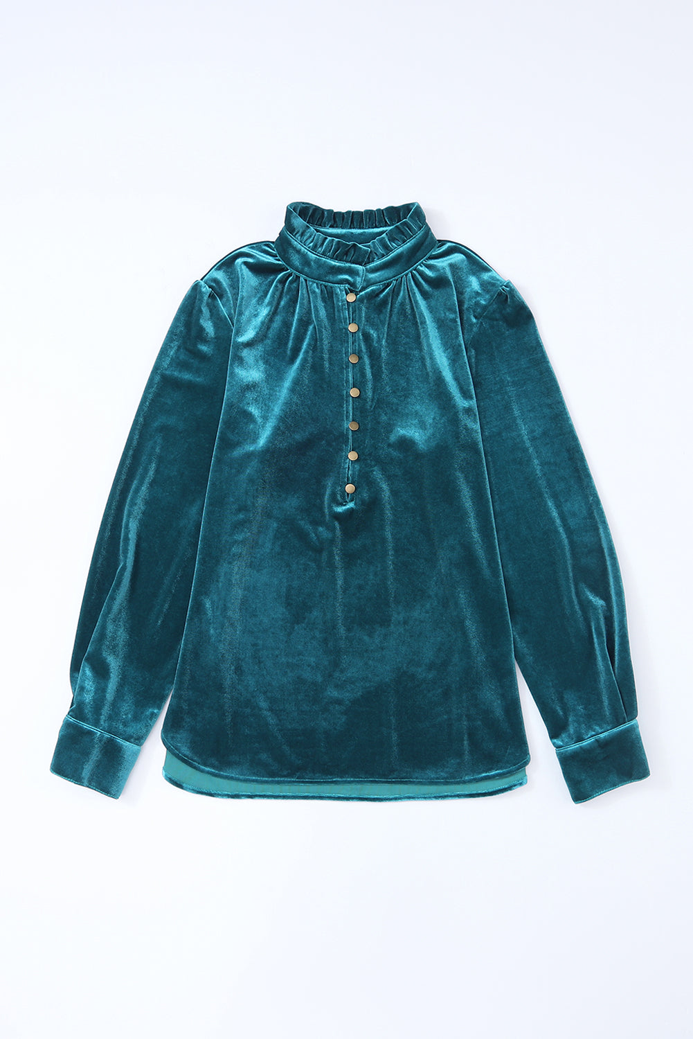 Biking Red Frilled Neck Buttoned Front Velvet Top