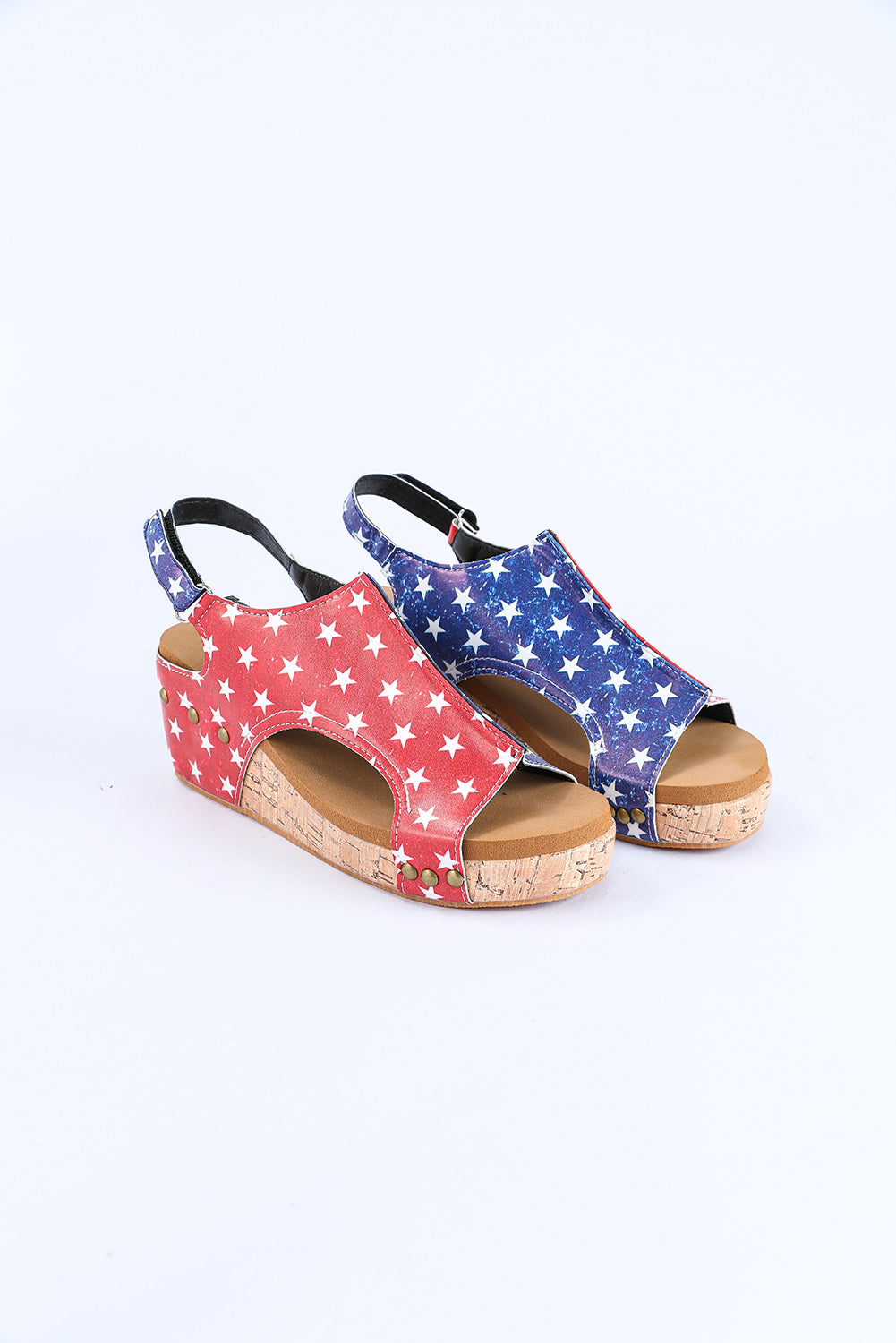 Vintage Leather Stitching Studded Wedge Sandals