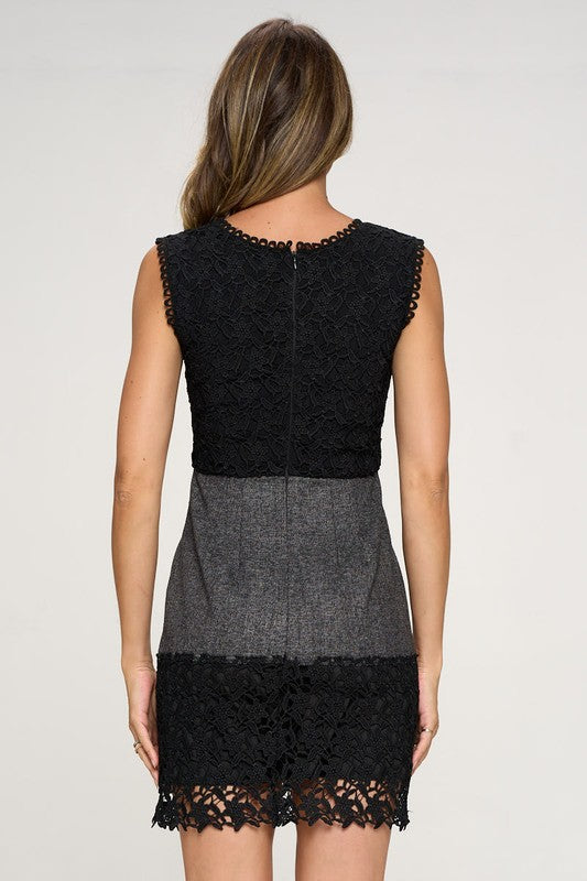 Contrast Lace Yoke Mini Dress