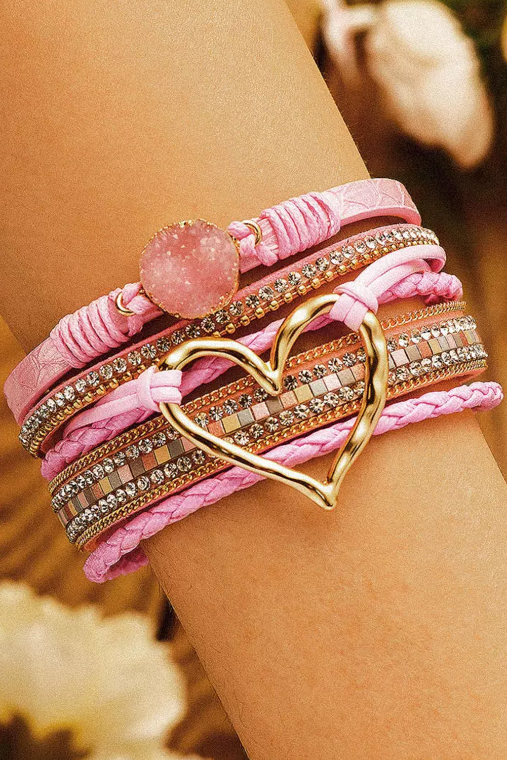 Heart Rhinestone Magnetic Buckle Bracelet