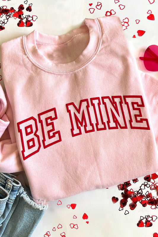 Pink BE MINE Puff Graphic Pullover Sweatshirt