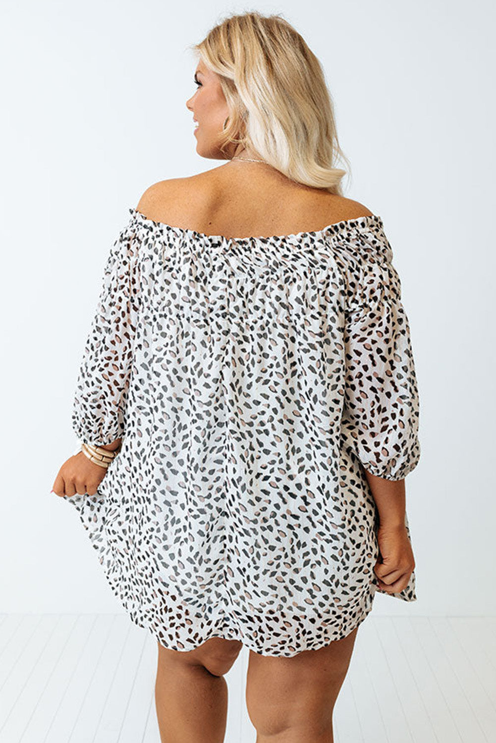 Cheetah Spotted Plus Size Off Shoulder Blouse