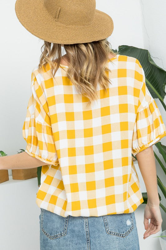 CHECKER PLAID CASUAL BLOUSE TOP