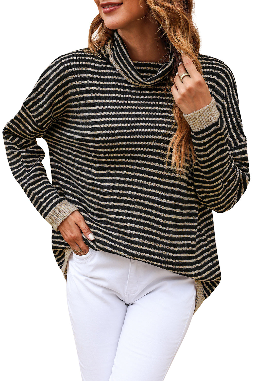 Striped Turtleneck Loose Sweater