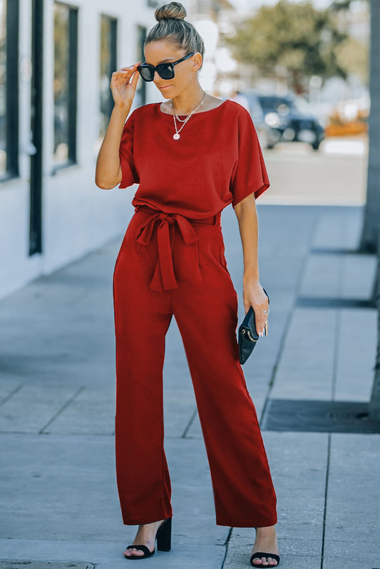 Belted Wide Leg Jumpsuit