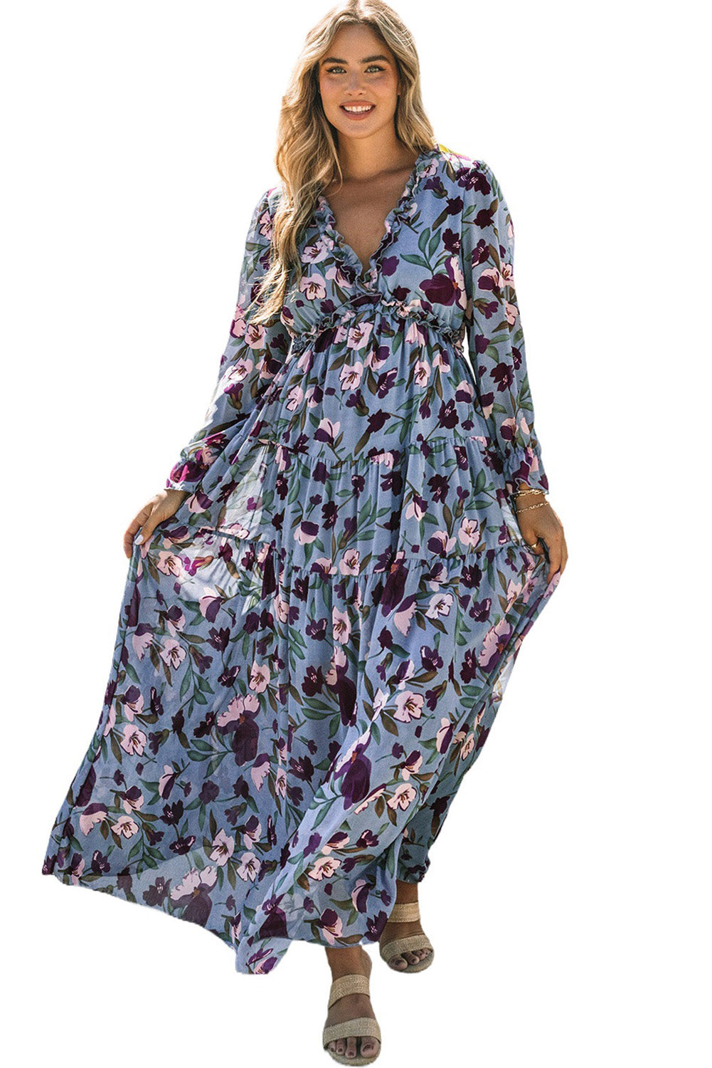 Wild Lotus Ruffle Tiered Maxi Dress