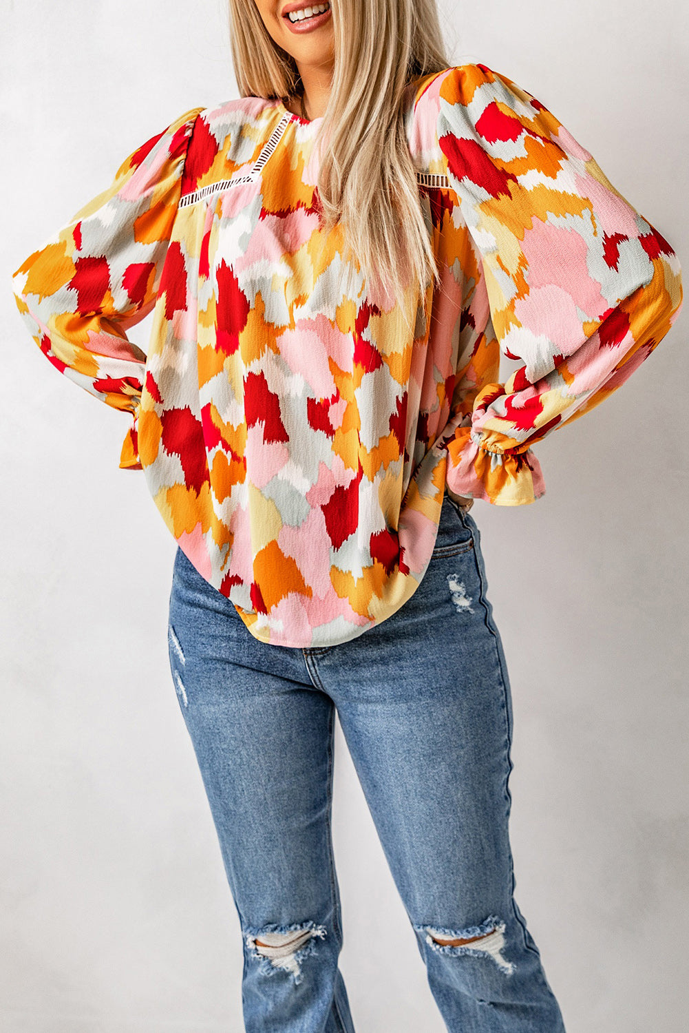 Multicolor Abstract Printed Long Sleeve Blouse