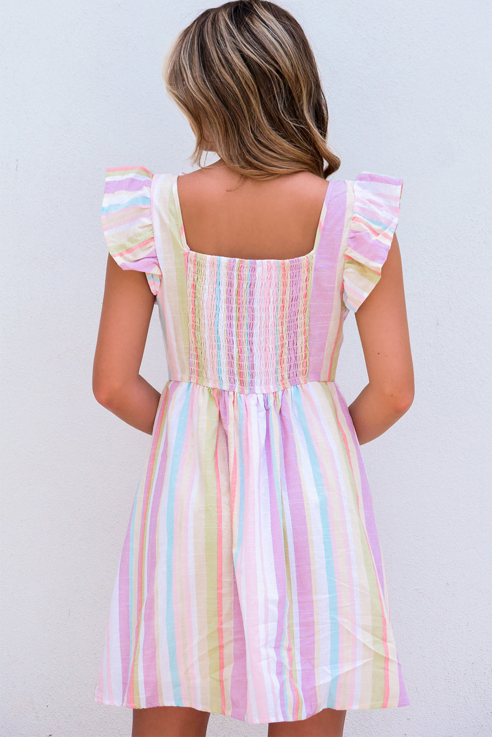 Multicolor Striped Tiered Ruffle Cap Sleeve Top