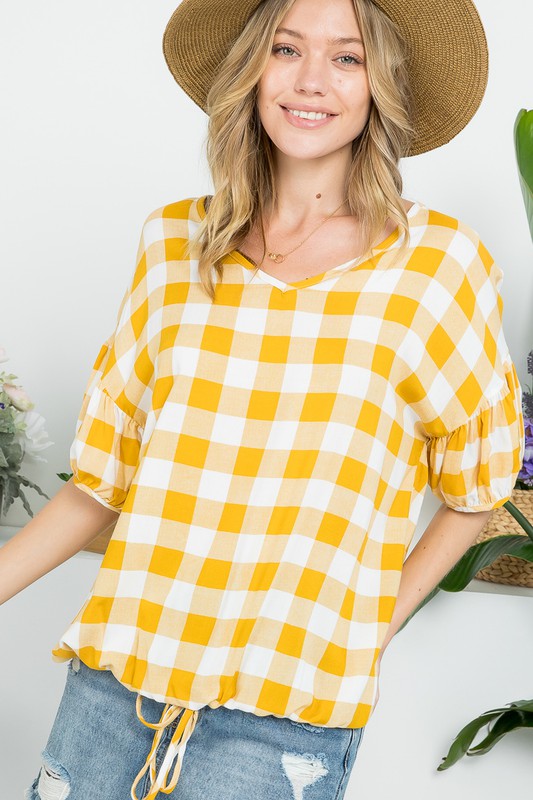 CHECKER PLAID CASUAL BLOUSE TOP