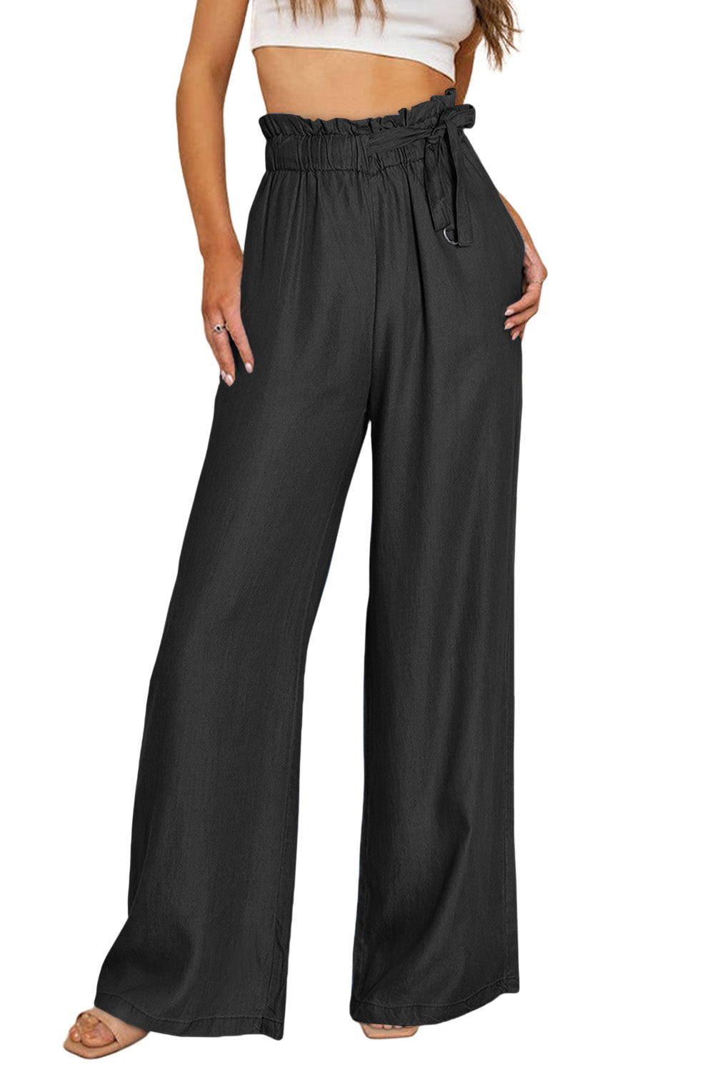 High Waist Pocketed Wide Leg Tencel Jeans