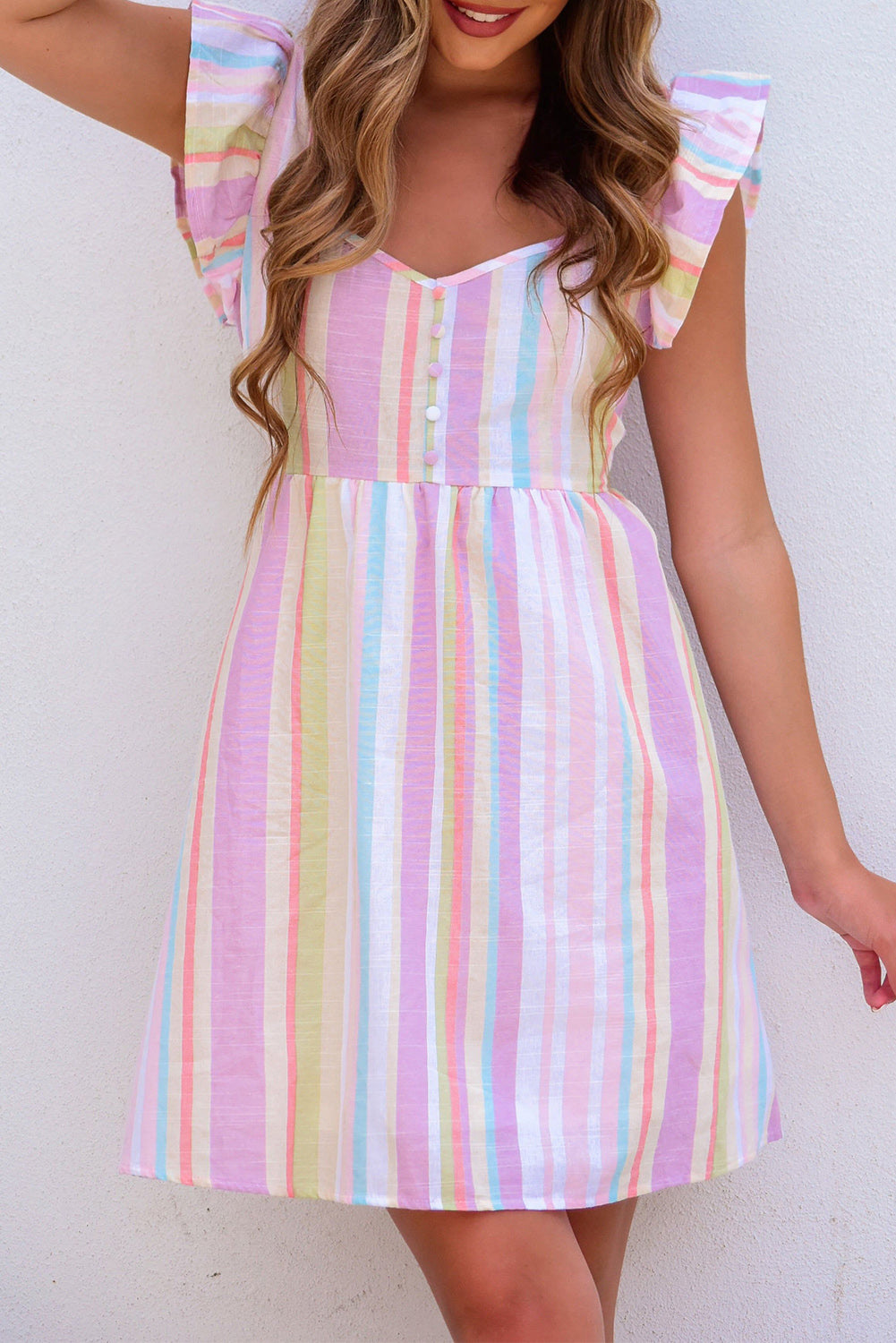 Multicolor Striped Tiered Ruffle Cap Sleeve Top