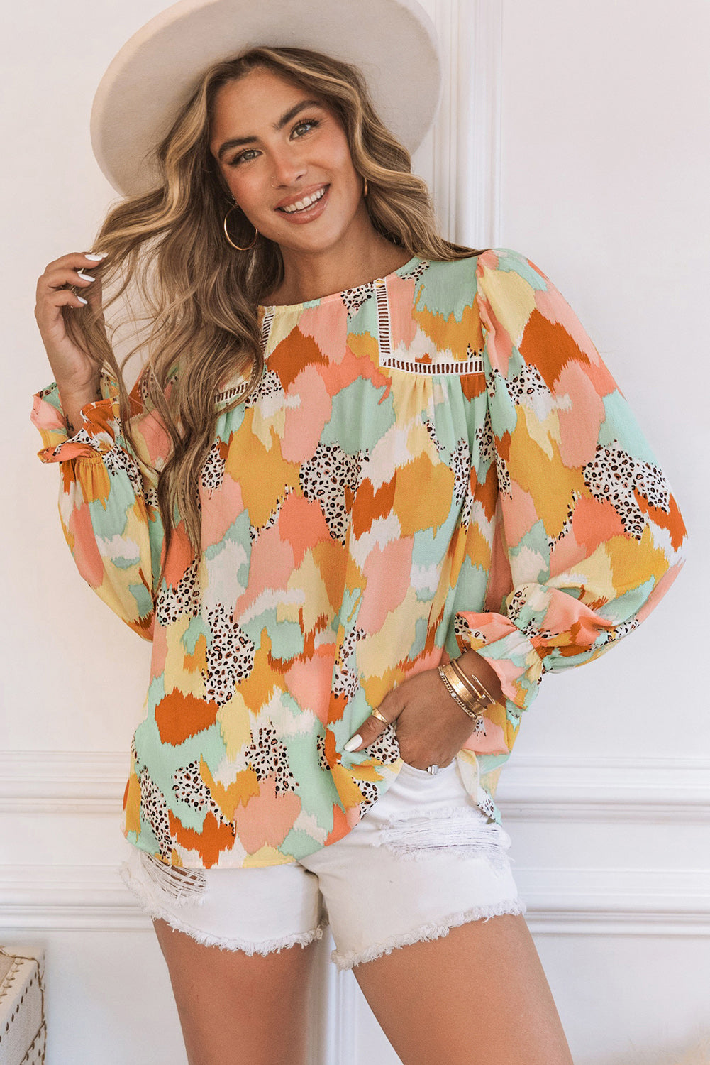 Multicolor Abstract Printed Long Sleeve Blouse