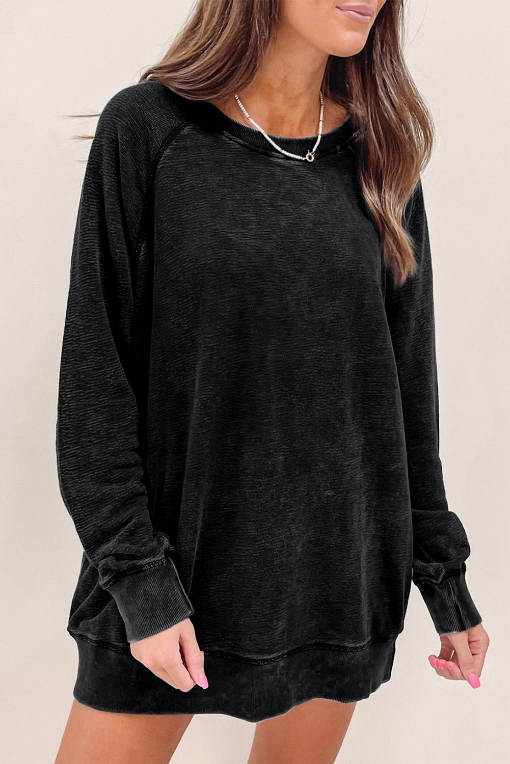 Black Mineral Wash Oversized Pullover Sweatshirt