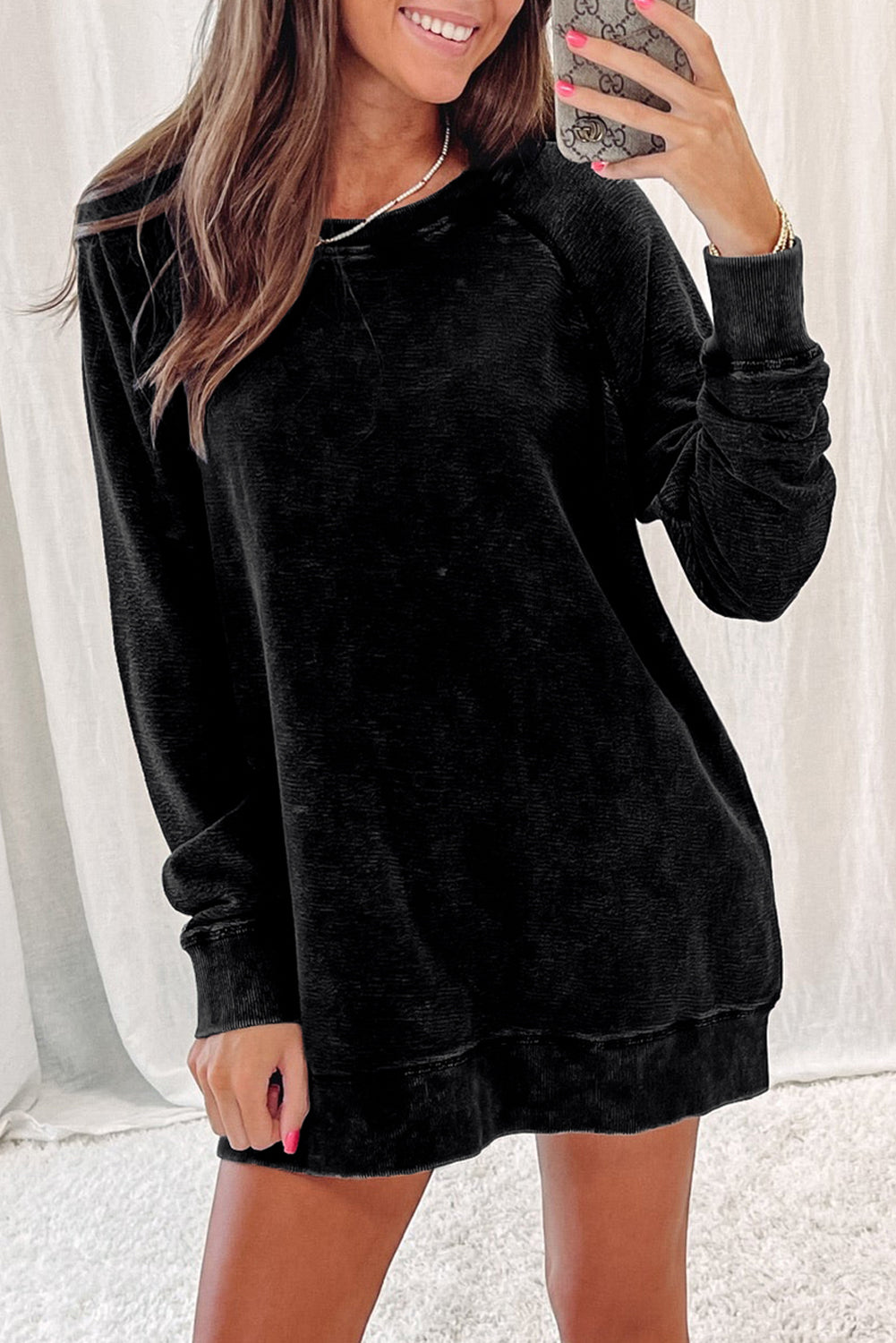 Black Mineral Wash Oversized Pullover Sweatshirt