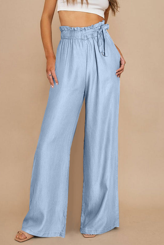 High Waist Pocketed Wide Leg Tencel Jeans