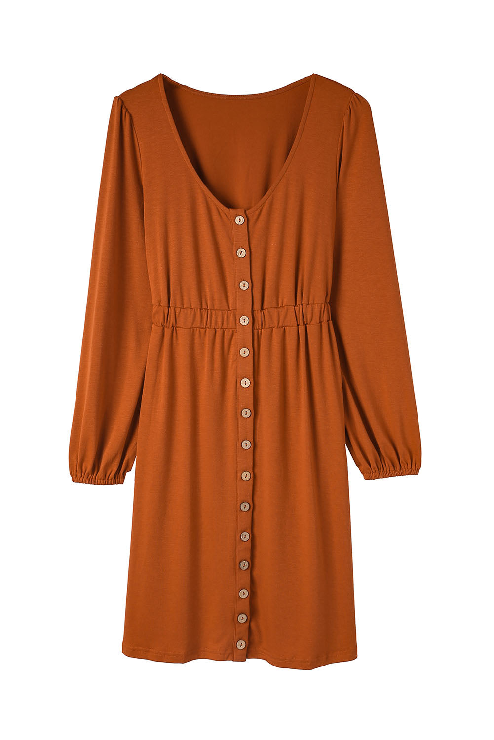 Button Up High Waist Long Sleeve Dress