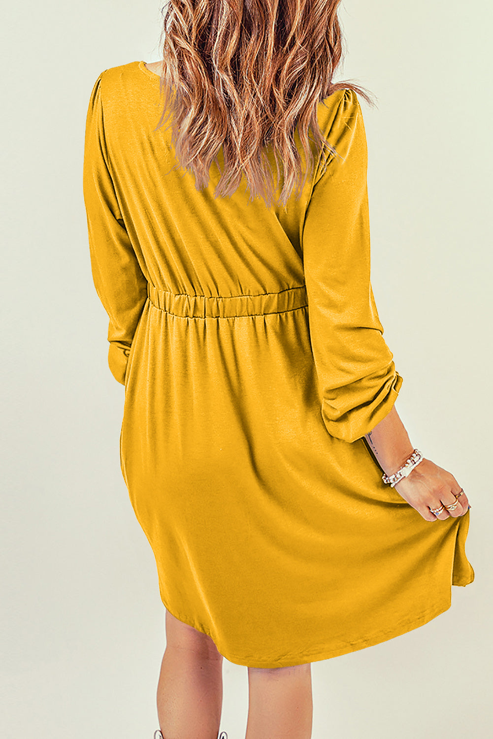 Button Up High Waist Long Sleeve Dress