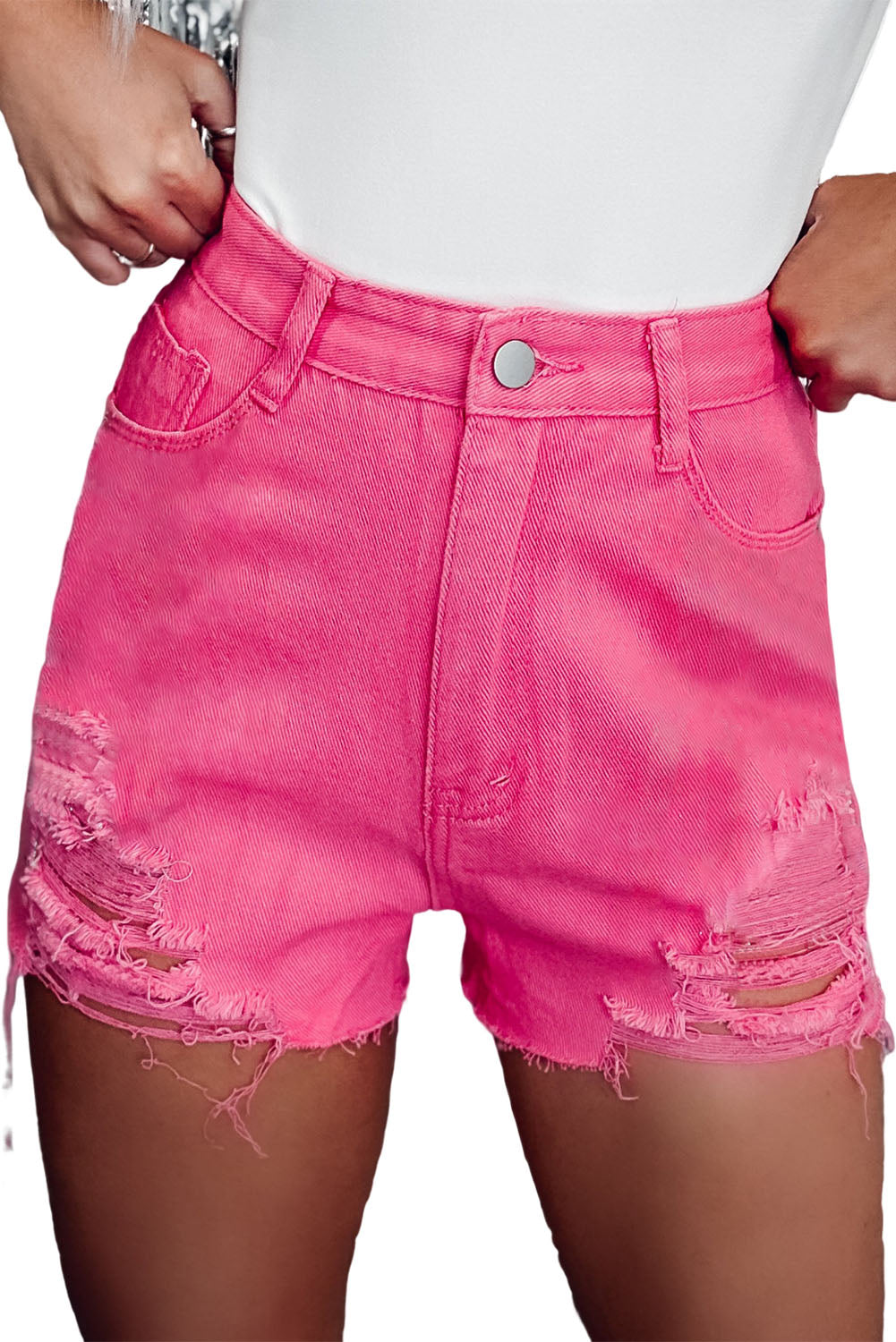 Distressed Slim Fit High Waist Denim Shorts