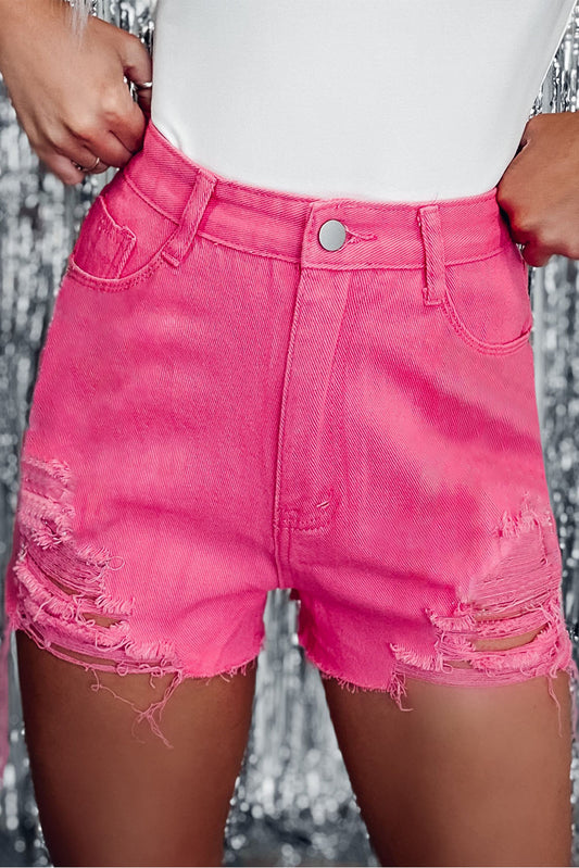 Distressed Slim Fit High Waist Denim Shorts