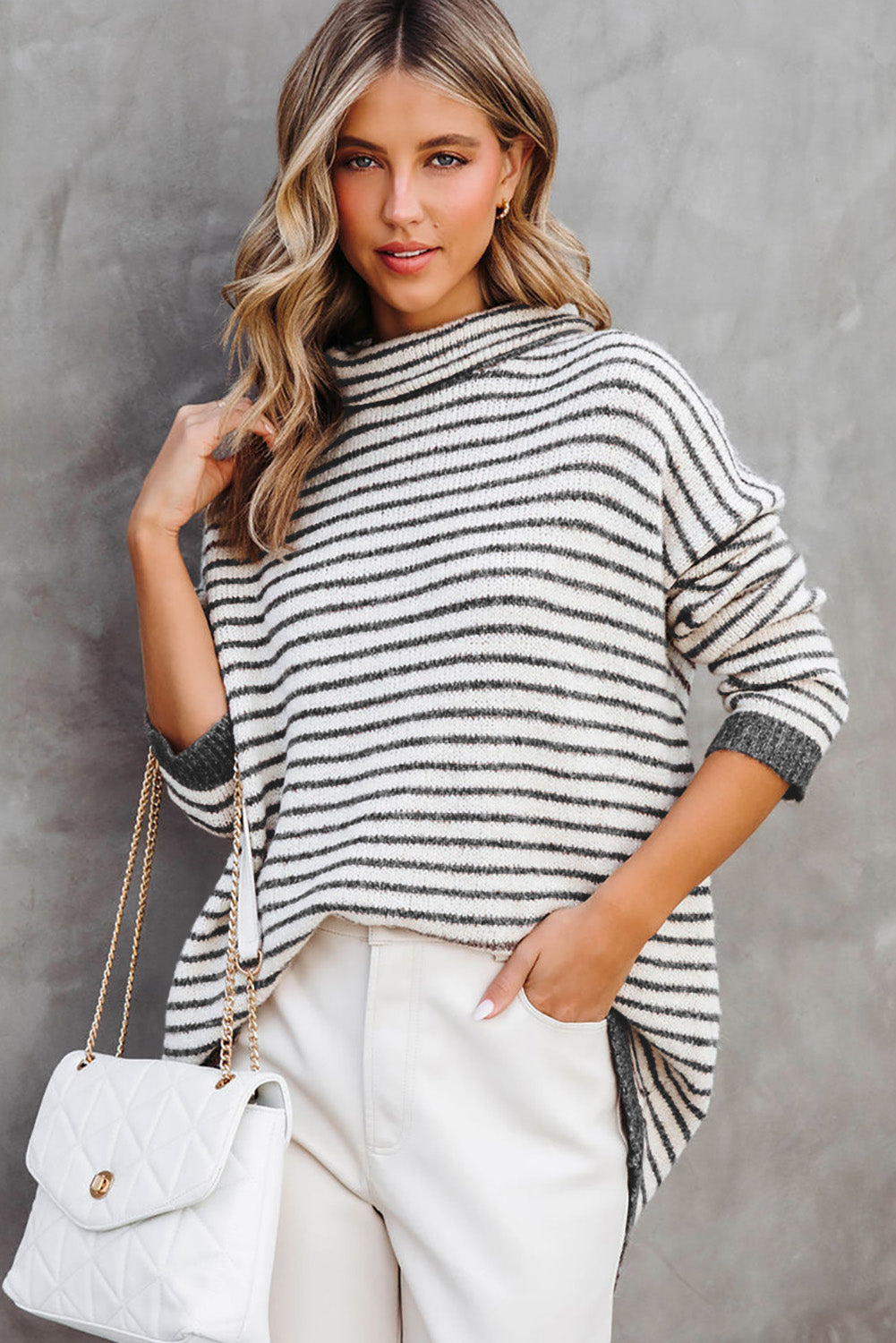 Striped Turtleneck Loose Sweater