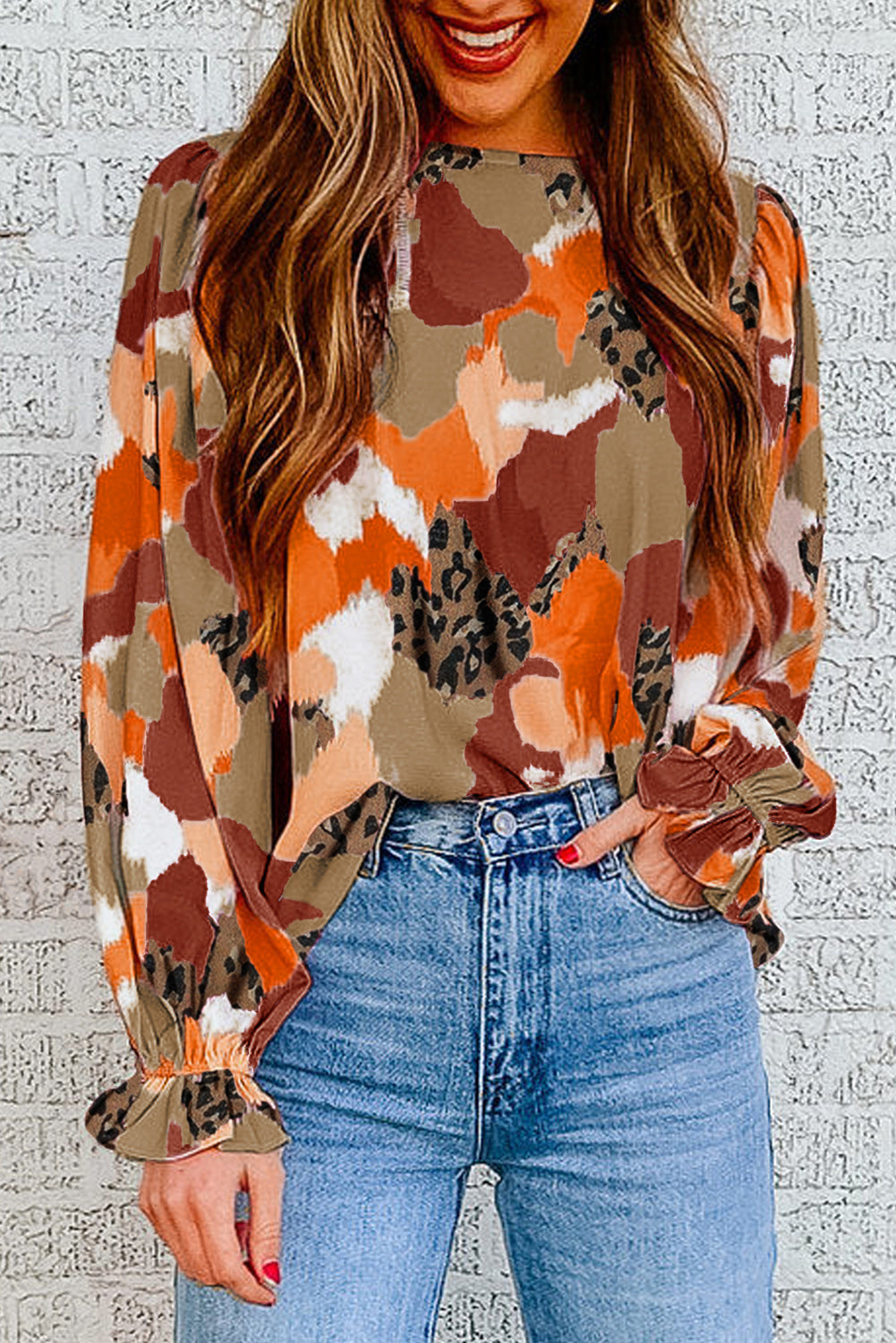 Multicolor Abstract Printed Long Sleeve Blouse