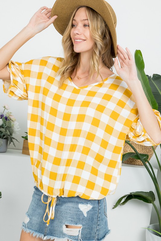 CHECKER PLAID CASUAL BLOUSE TOP