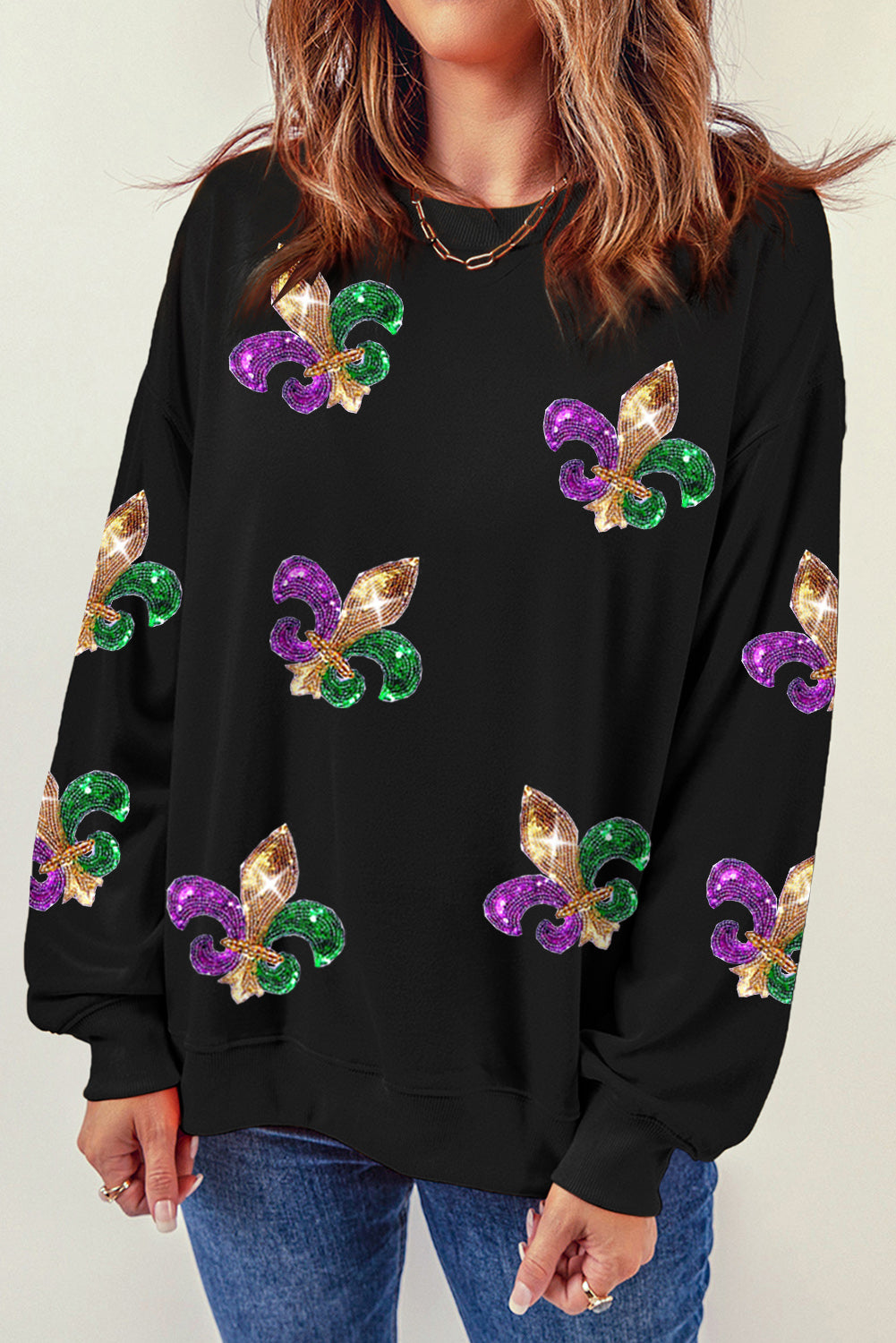 Sequin Carnival Graphic Pullover Sweatshirt