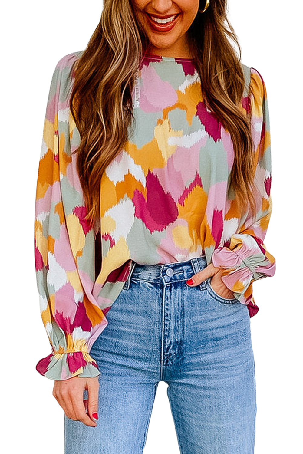 Multicolor Abstract Printed Long Sleeve Blouse