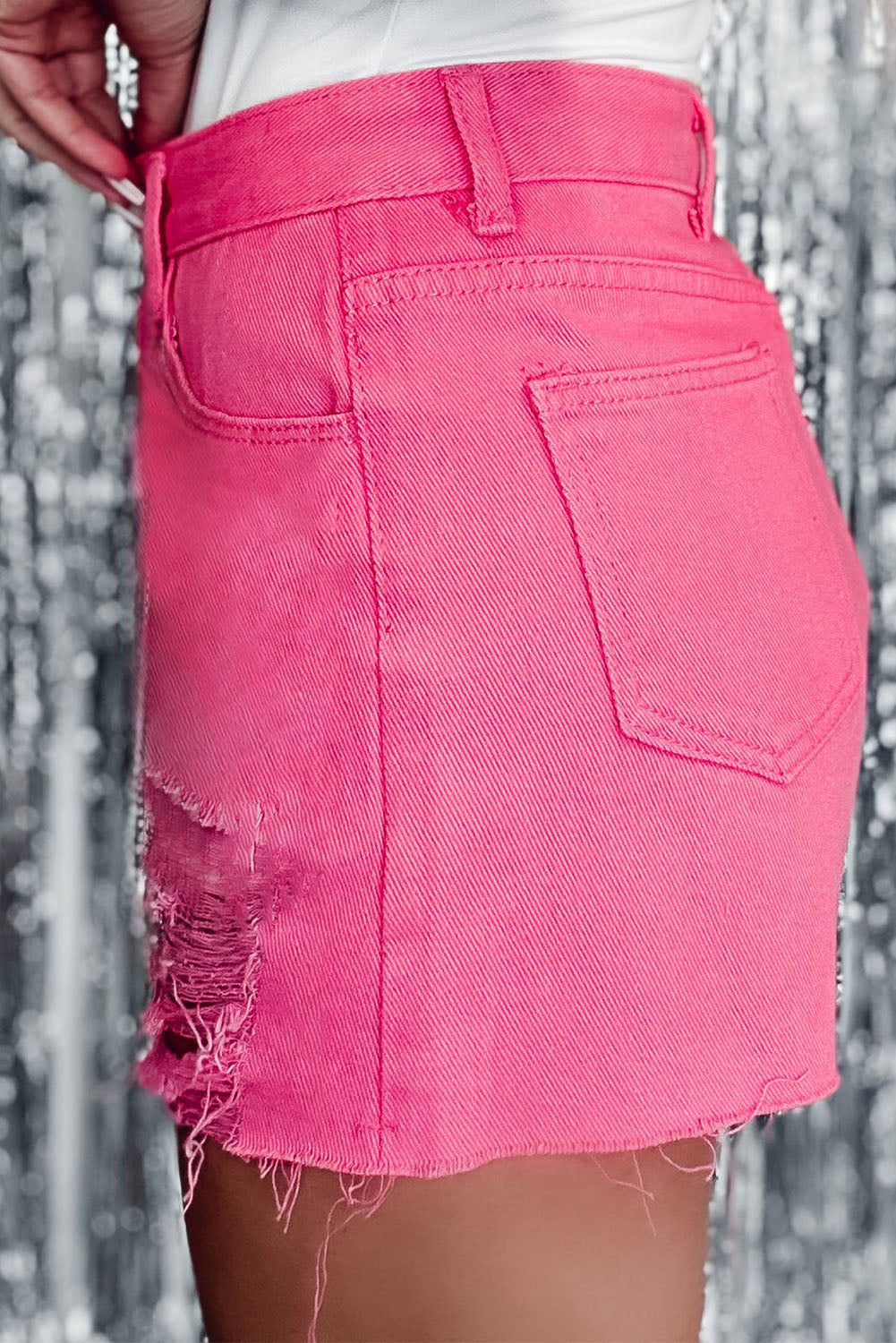 Distressed Slim Fit High Waist Denim Shorts