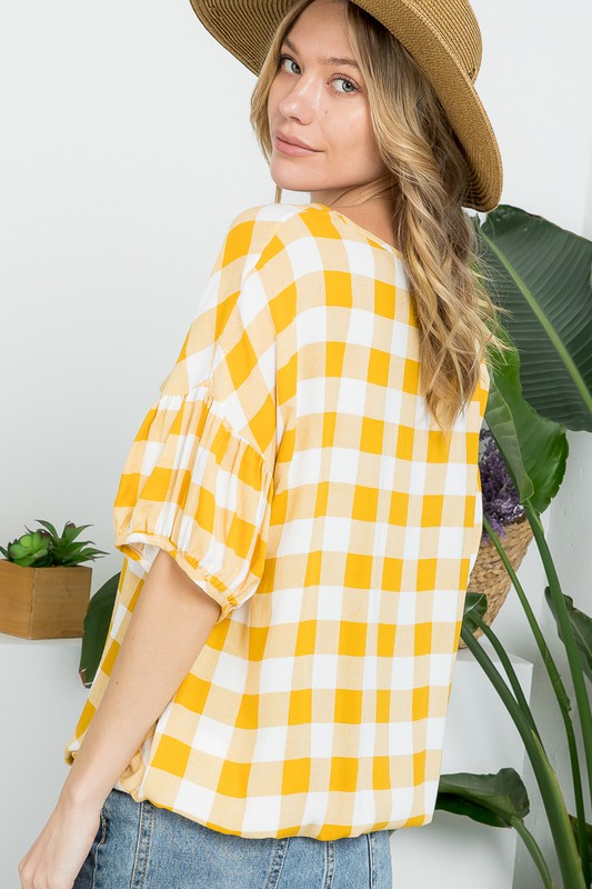 CHECKER PLAID CASUAL BLOUSE TOP