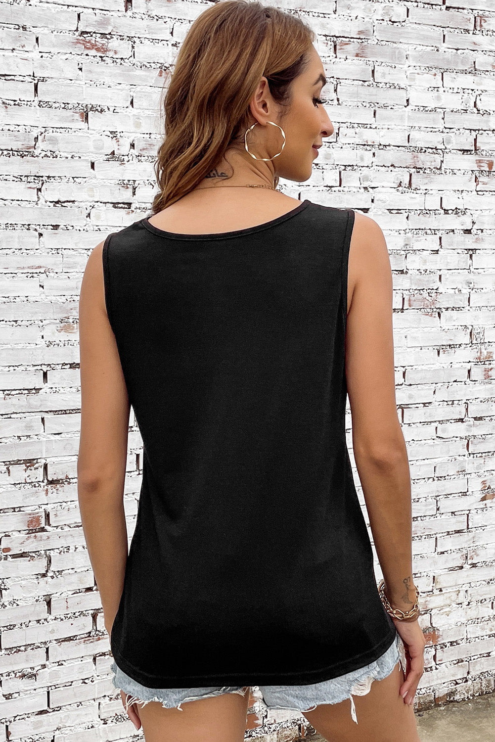 Laser Cut Slits Twist Front Tank Top