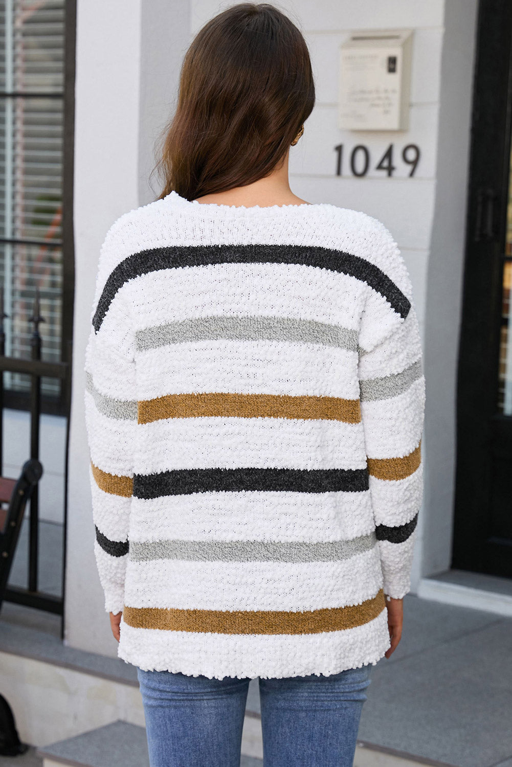 Striped Popcorn Knit Sweater